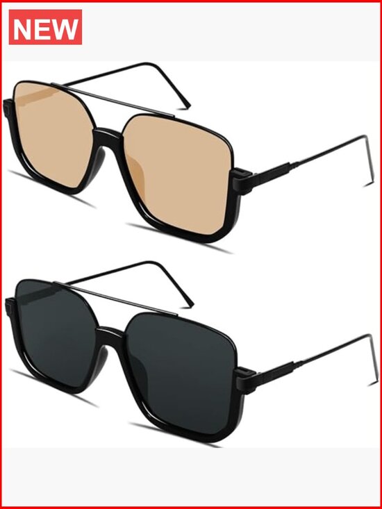 Oversized Square Double Bridge Pilot Sunglasses Semi-Rimless 70s Trendy Shades main image 4